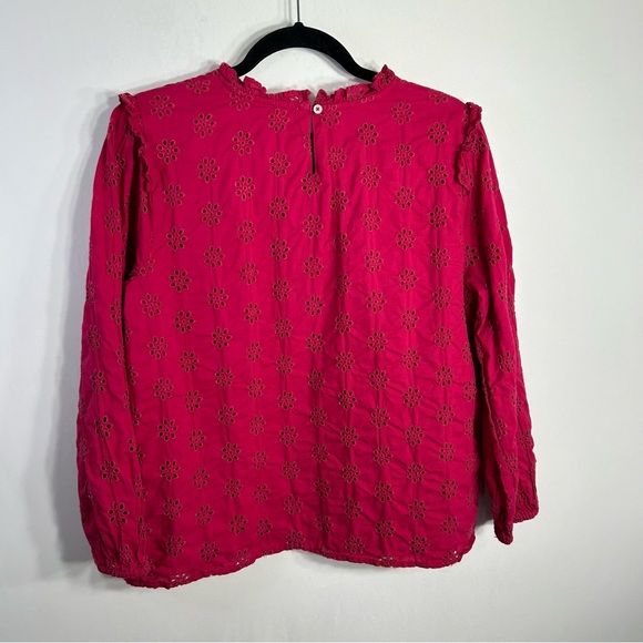 J Crew Smocked Eyelet Embroidered Peasant Cottagecore Coquette Romantic Top Sz M - Picture 7 of 11
